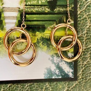 14k Yellow Gold Double Circle Dangle Threader Earrings